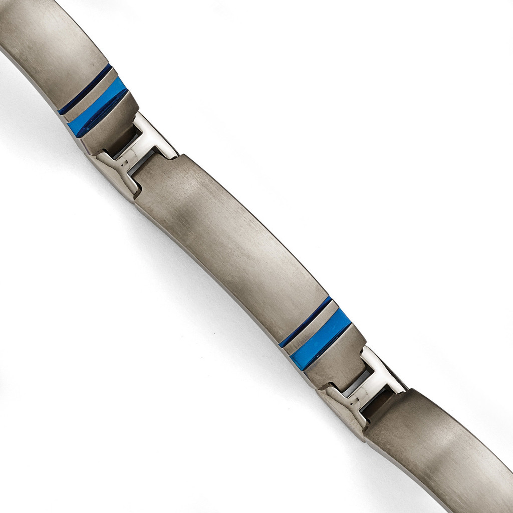 Grey Ti Brushed/Polished Blue Anodized Link Bracelet Titanium MPN: TBB167-8