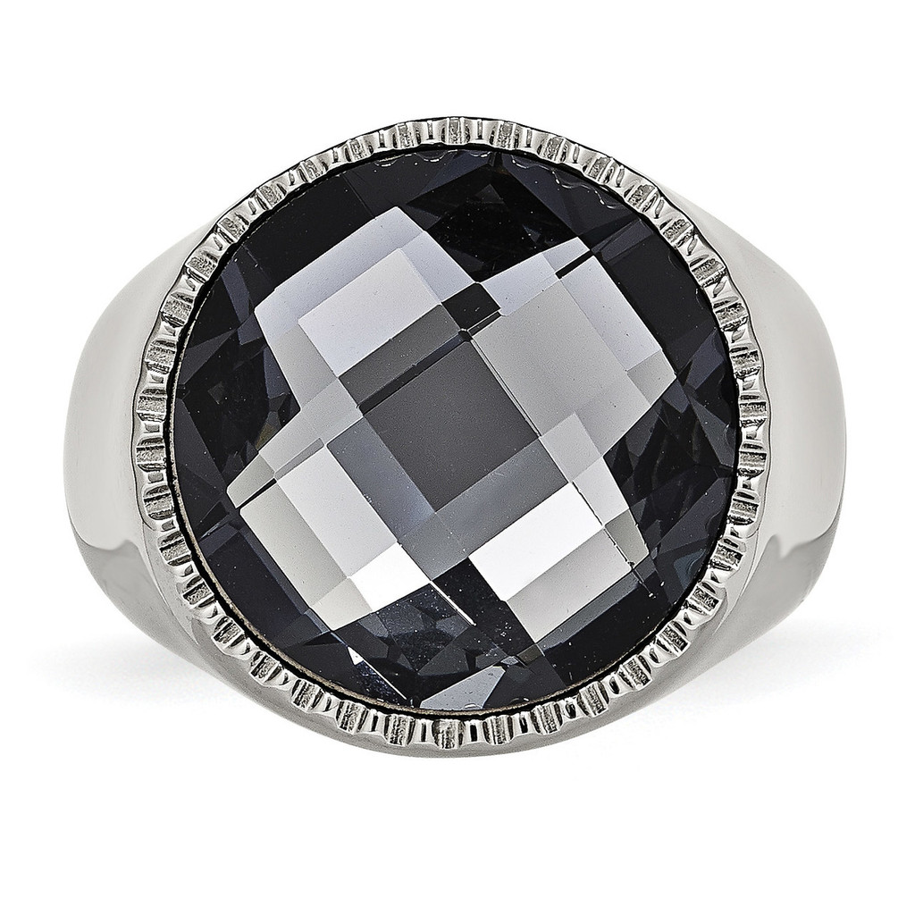 Grey Glass Ring Stainless Steel Polished SR610