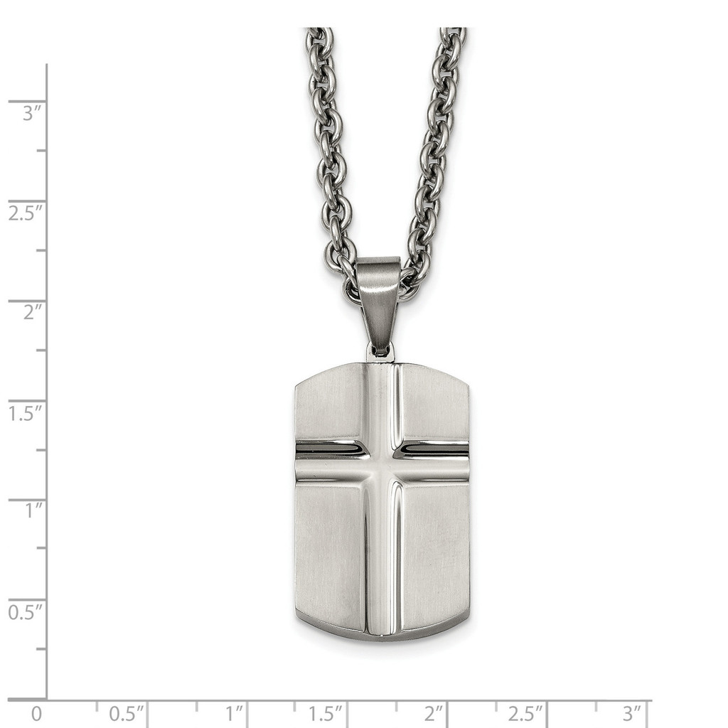 Carved Cross Dogtag Necklace Stainless Steel Brushed and Polished SRN2120-24