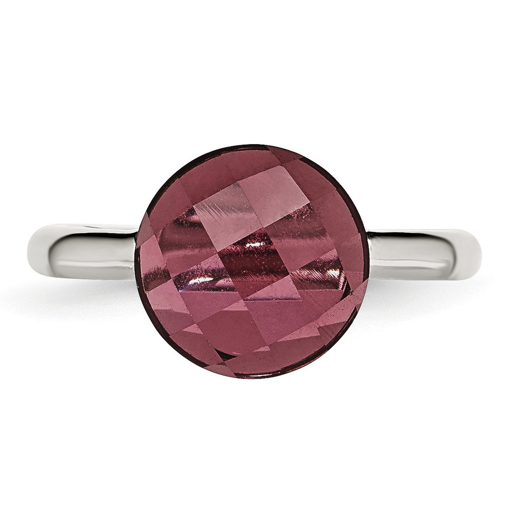Polished Maroon Glass Ring - Stainless Steel SR434