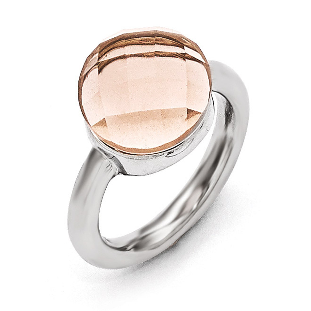 Chisel Polished Peach Glass Ring - Stainless Steel SR435