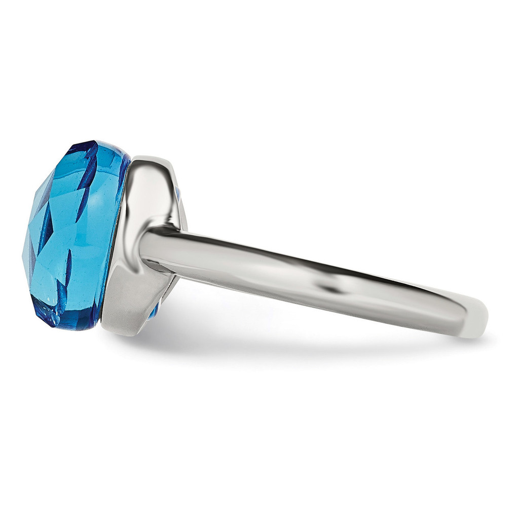 Polished Blue Glass Ring - Stainless Steel SR436
