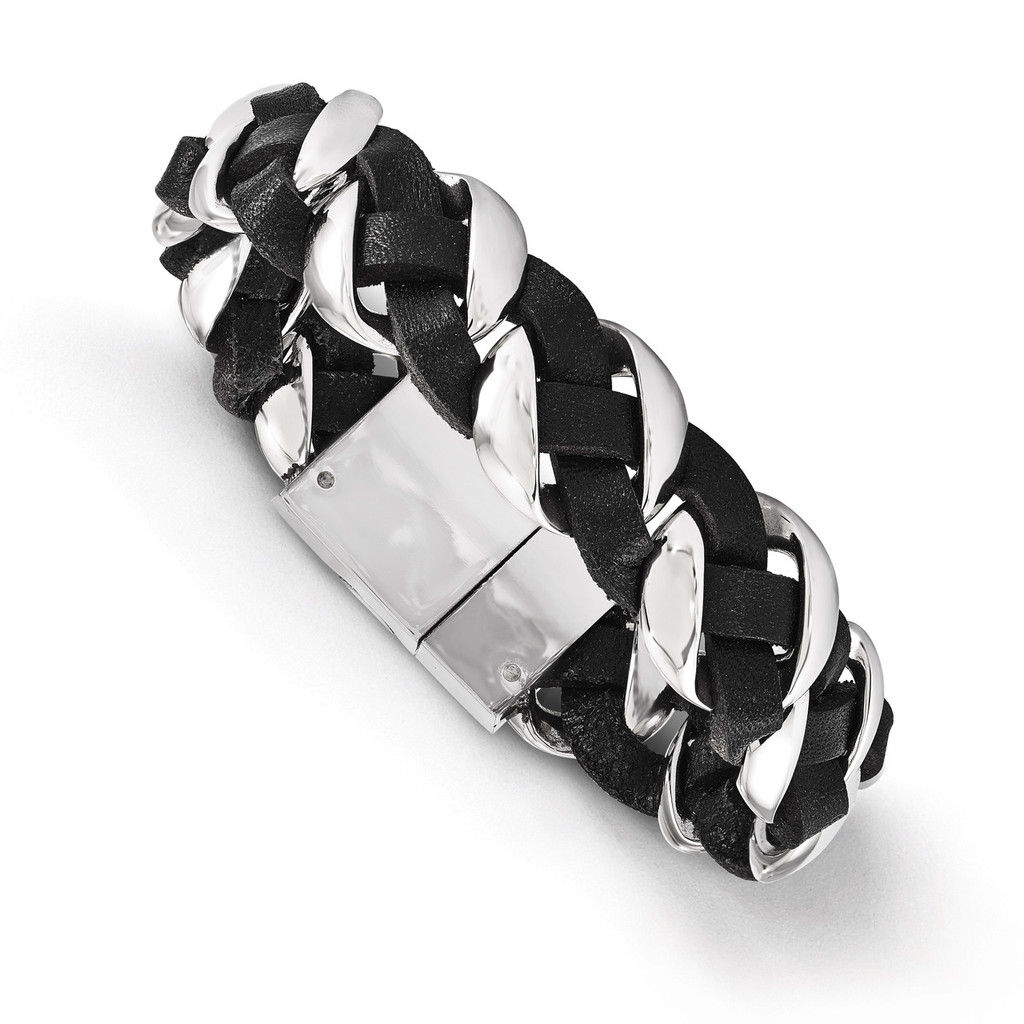 Chisel Polished Leather Braided Bracelet - Stainless Steel SRB1745-8