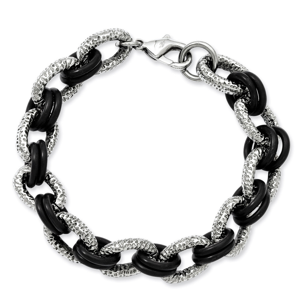 Chisel Textured & Black Rubber 9 Inch Bracelet - Stainless Steel SRB904