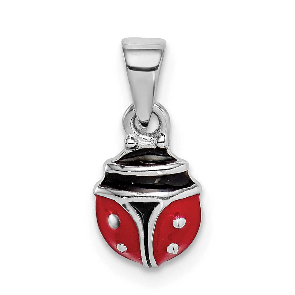 Sterling Silver Rhodium-plated Childs Enameled Lady Bug Pendant, MPN: QC9655, UPC: