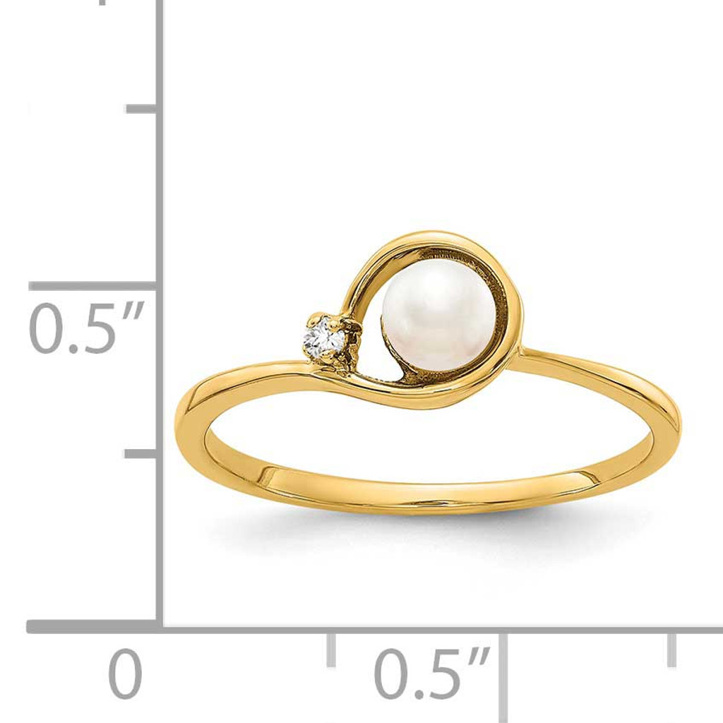 4mm Freshwater Cultured Pearl Diamond Ring 14k Gold Y1890PL_AA