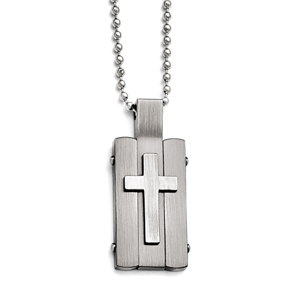 Chisel Matte and Antiqued Cross Dog Tag Necklace - Stainless Steel SRN1651