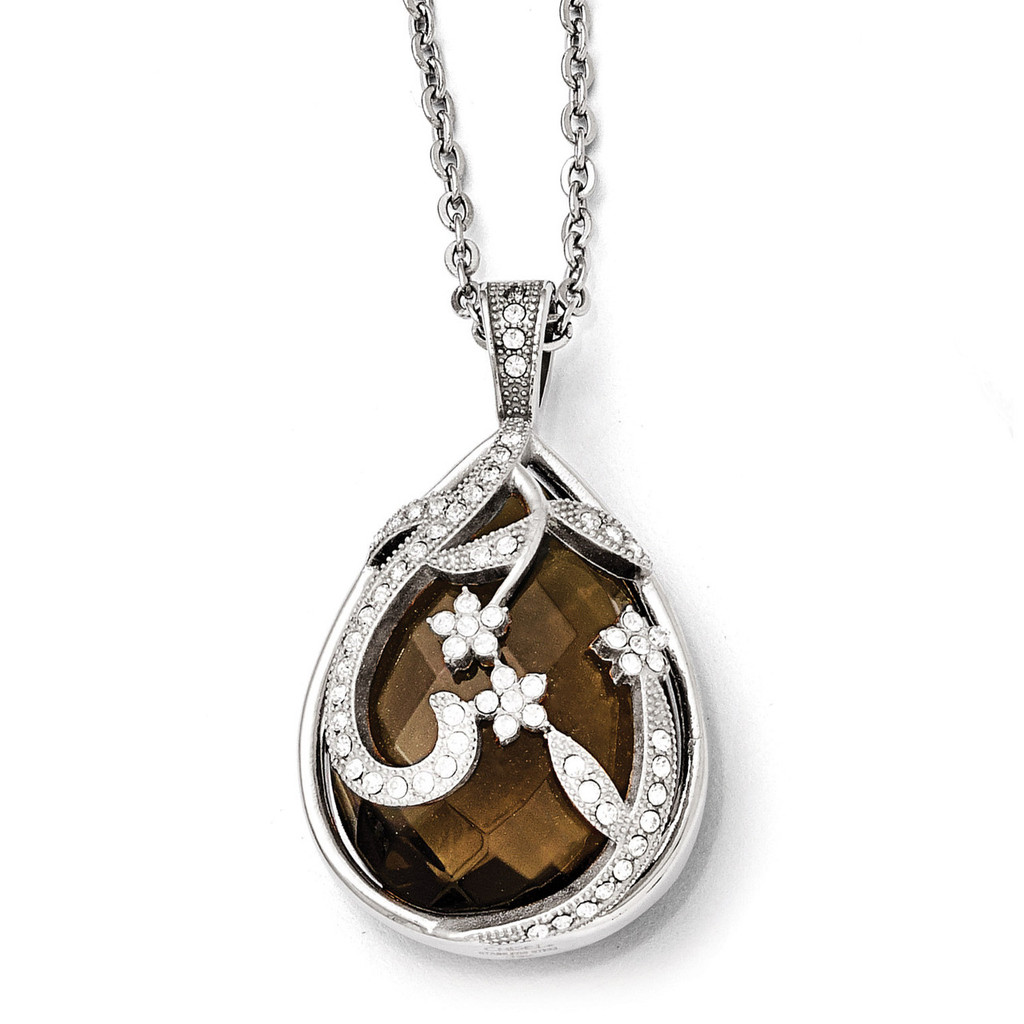 Chisel Polished Brown Glass and Crystal Reversible Necklace - Stainless Steel SRN1757-18