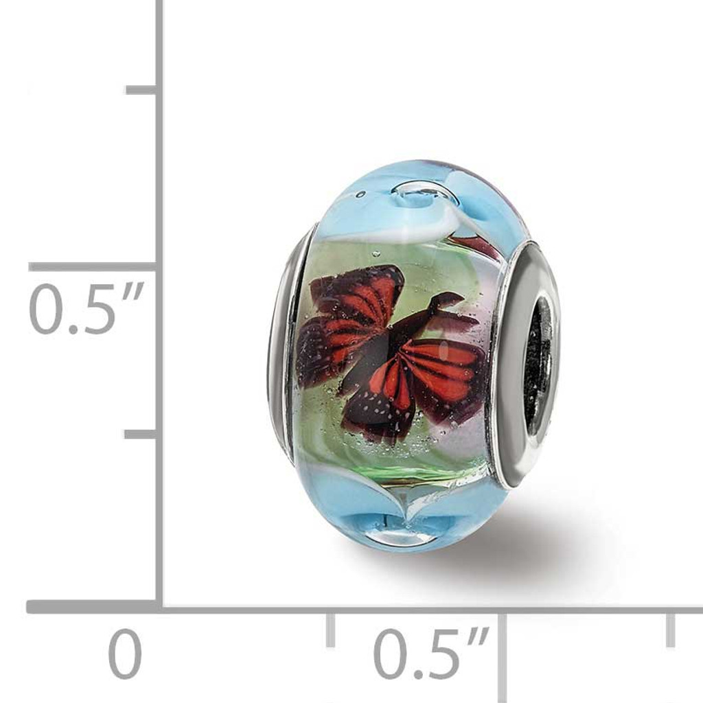 Butterflies and Flowers Glass Bead Sterling Silver QRS4029