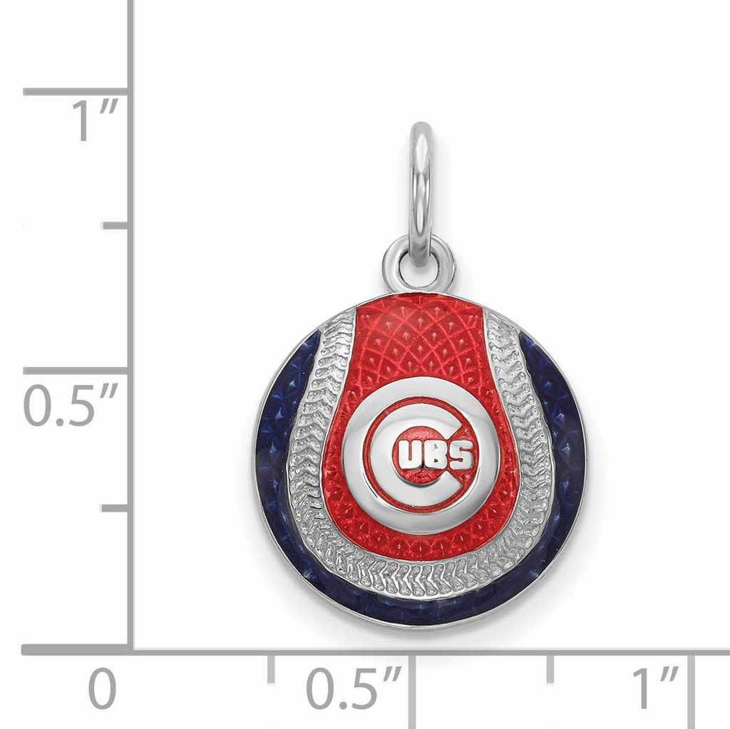 MLB Chicago Cubs Domed Enameled Baseball Charm Sterling Silver Rhodium-plated SS520CUB
