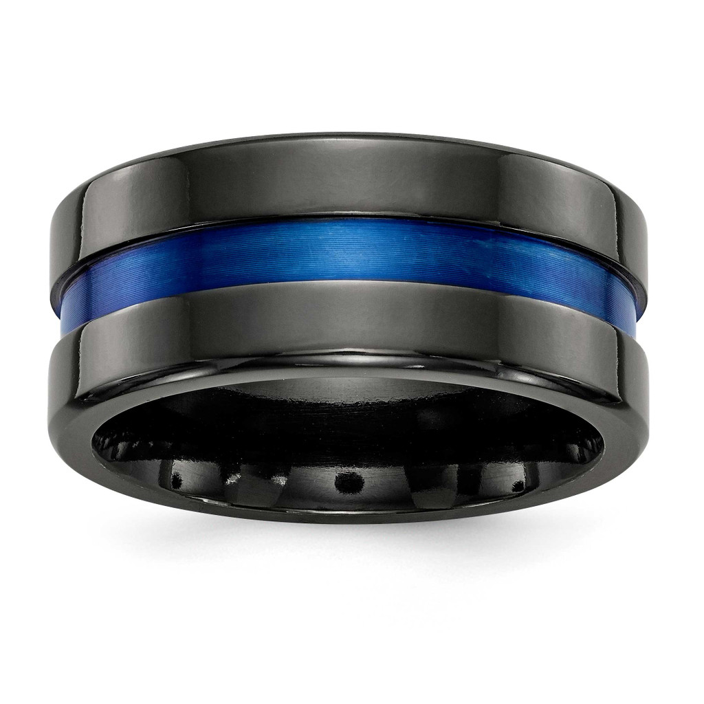 Edward Mirell Black Ti Blue Anodized Wide Center 10mm Band, MPN: EMR338