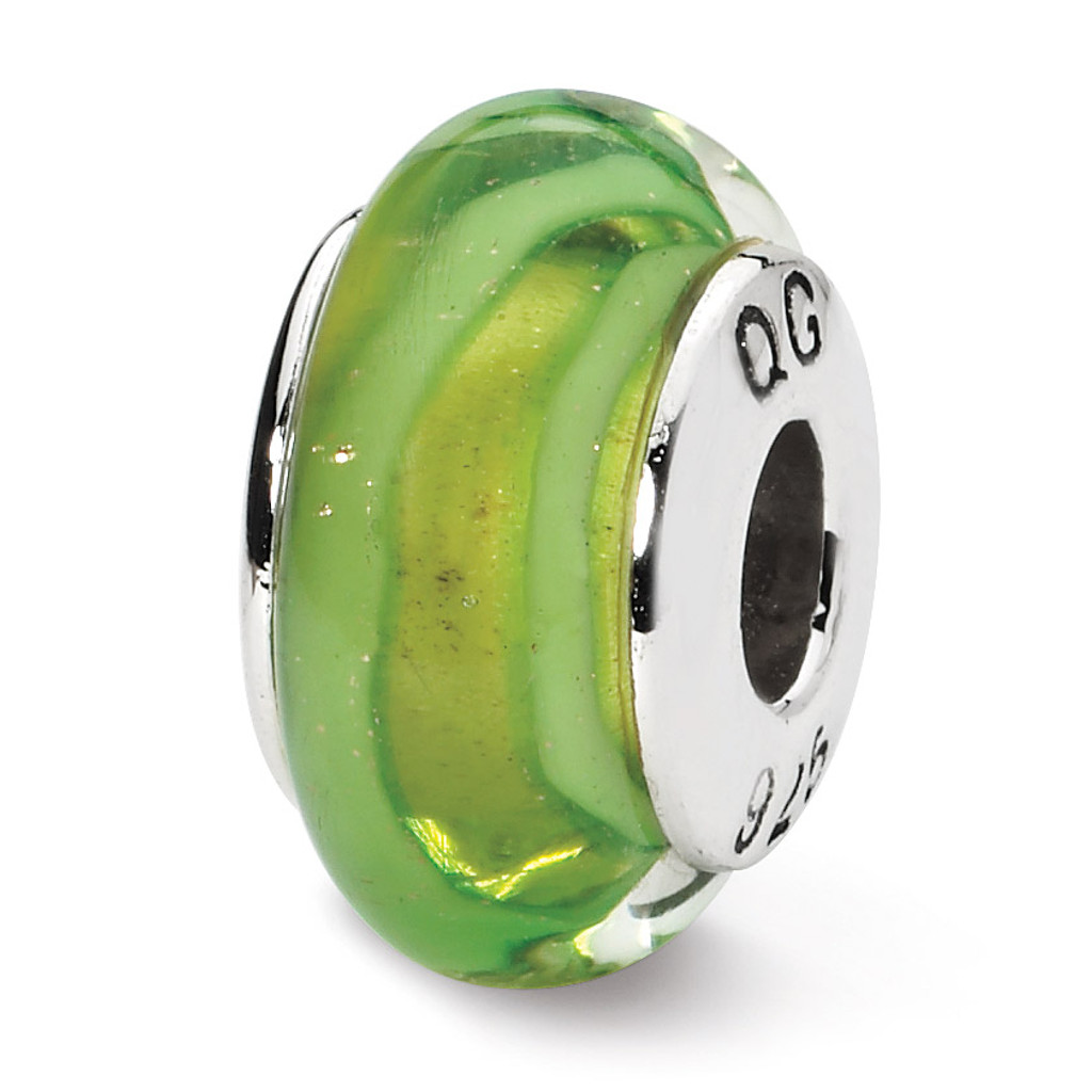 Light Green Hand-blown Glass Bead - Sterling Silver QRS1325