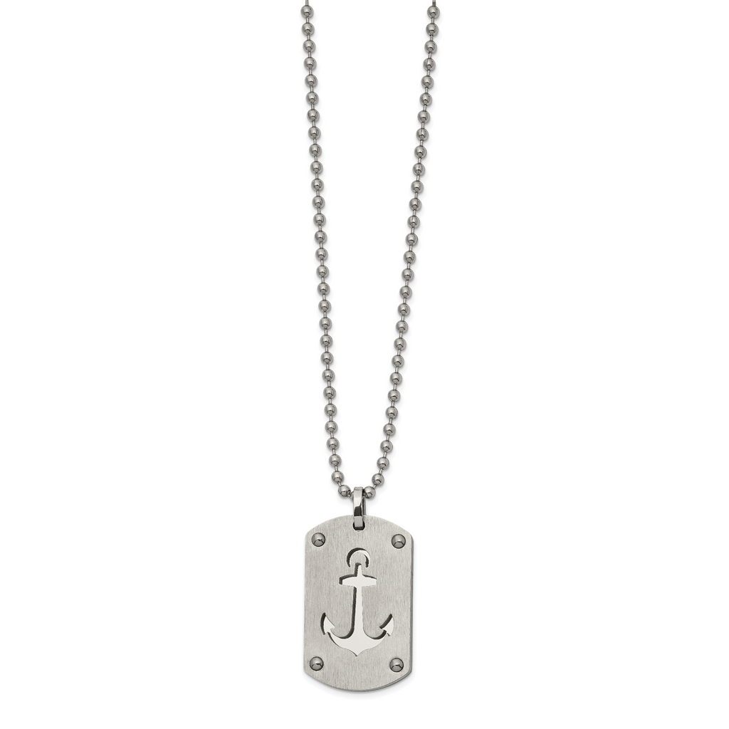 Chisel Anchor Dog Tag Necklace Stainless Steel Brushed and Polished SRN2636-24