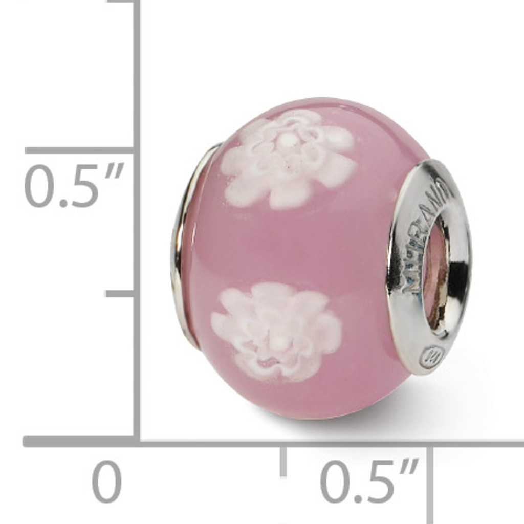 Pink White Murano Bead - Sterling Silver QRS1773