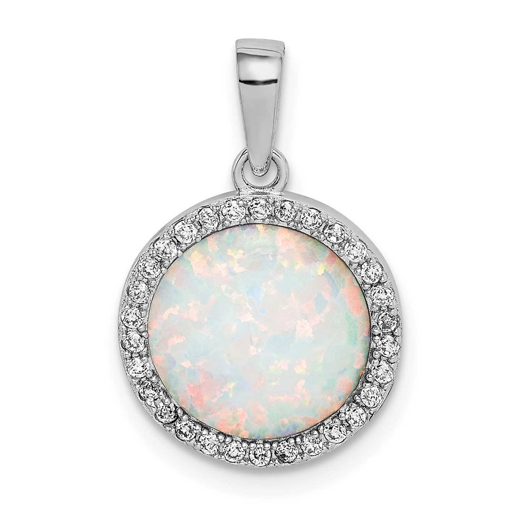 Lab Created Opal & Cz Pendant Sterling Silver Rhodium-plated, MPN: QP5095, UPC: 883957181660