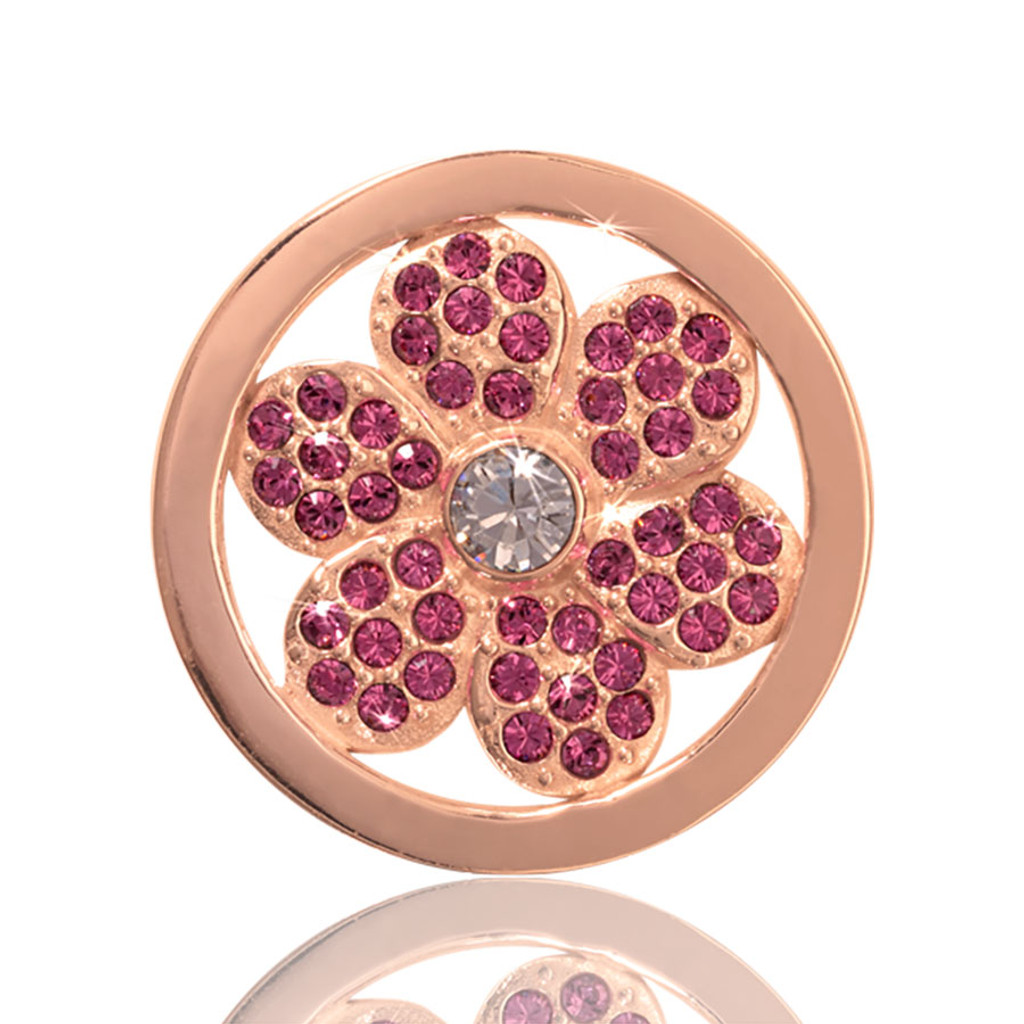 Nikki Lissoni Pink Flower Rose Gold Plated 23mm Coin, MPN: C1074RGS UPC: 8718627461990