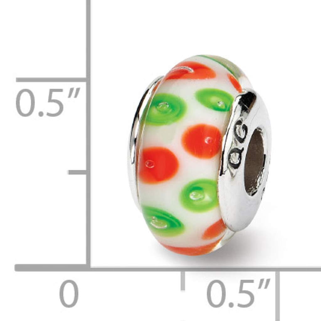 Green Red Hand-blown Glass Bead - Sterling Silver QRS664