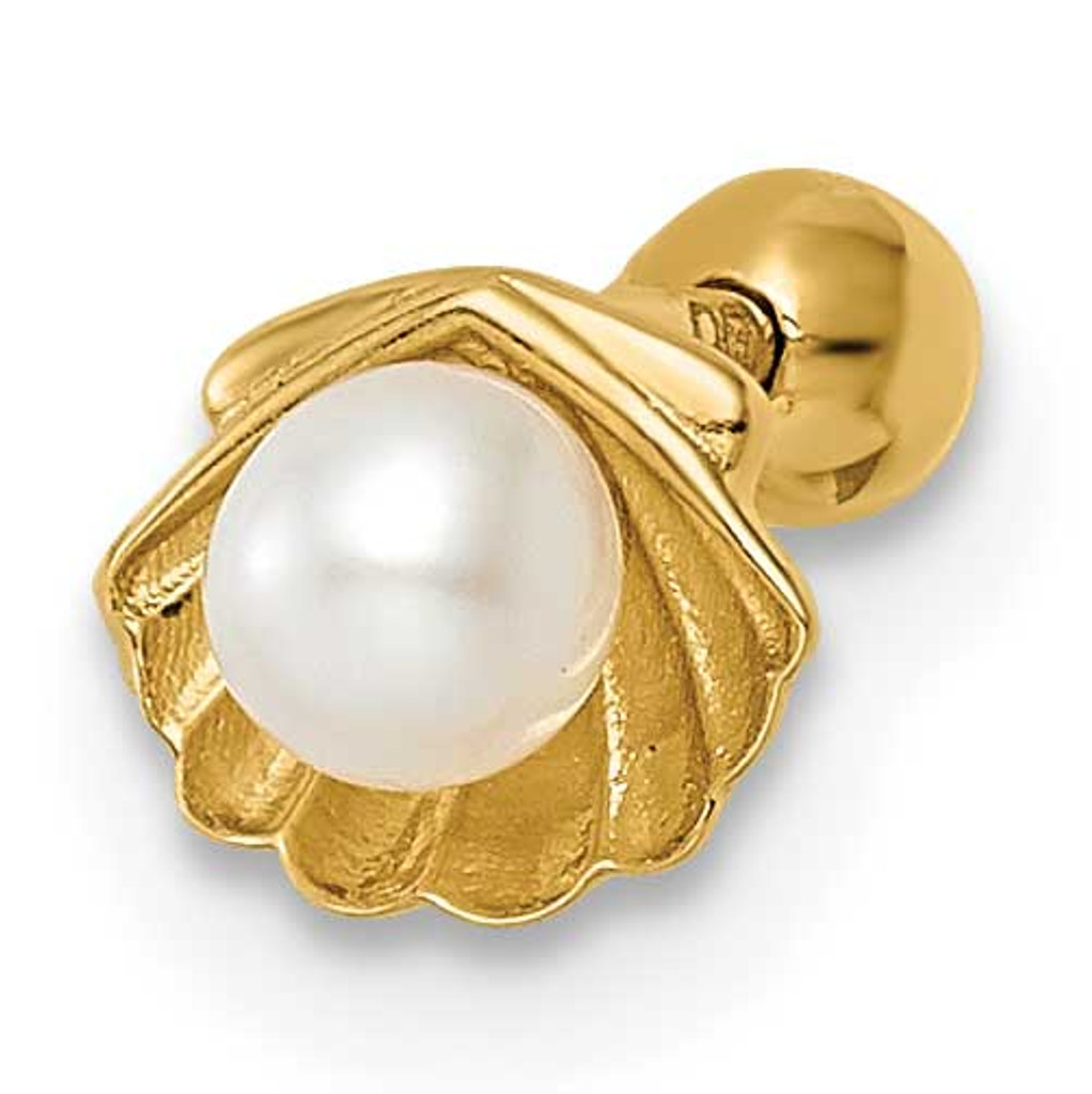 Scallop Shell with Freshwater Cultured Pearl Labret Stud 14k Gold MPN: BD178 UPC: