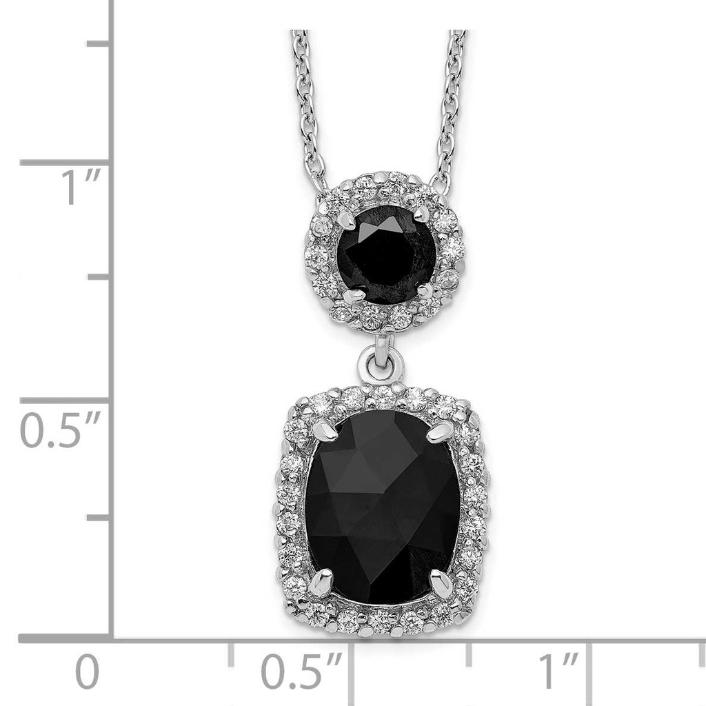 Cheryl M Double Black CZ Diamond with CZ Diamond Picture Frame Necklace Sterling Silver Rhodium-plated QCM1501-18