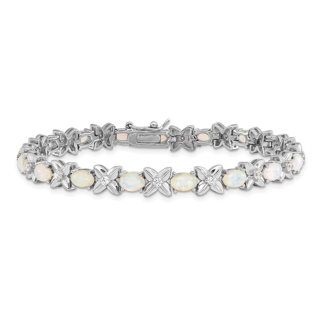 Cheryl M Fancy X O Created Opal CZ Diamond Bracelet 7.25 Inch Sterling Silver Rhodium-plated QCM1533-7.25