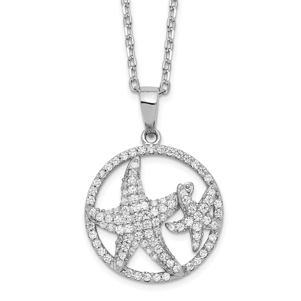 Cheryl M Rhodium-Plated CZ Diamond with 2 Inch Ext. Starfish Necklace Sterling Silver MPN: QCM1544-16 UPC: