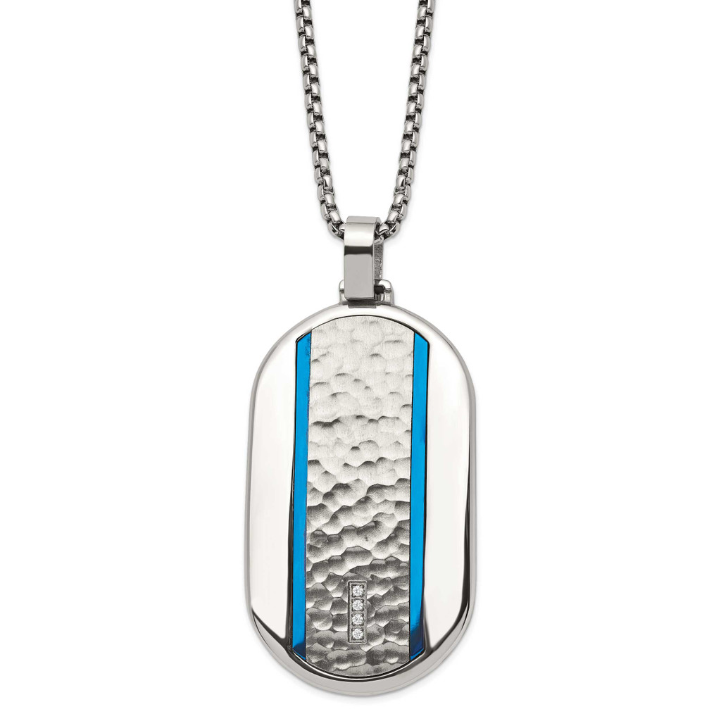 Polished Blue Ip-Plated with CZ Diamond 24 Inch Necklace Stainless Steel Brushed SRN2962-24