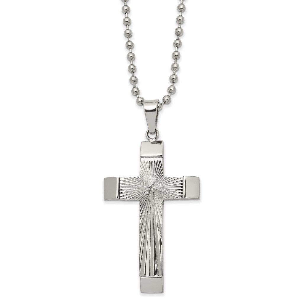 Textured Cross 22 Inch Necklace Stainless Steel Polished SRN2971-22