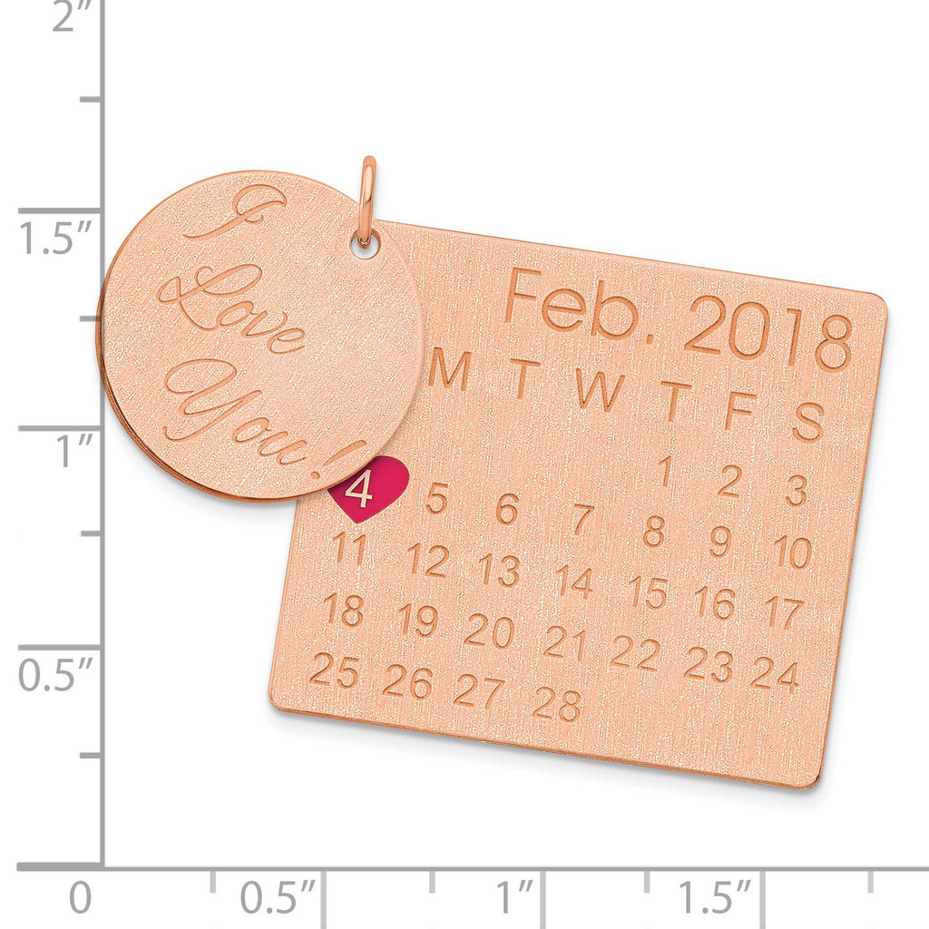 I Love You Disc with Heart On Calendar Charm 14k Rose Gold XNA929R