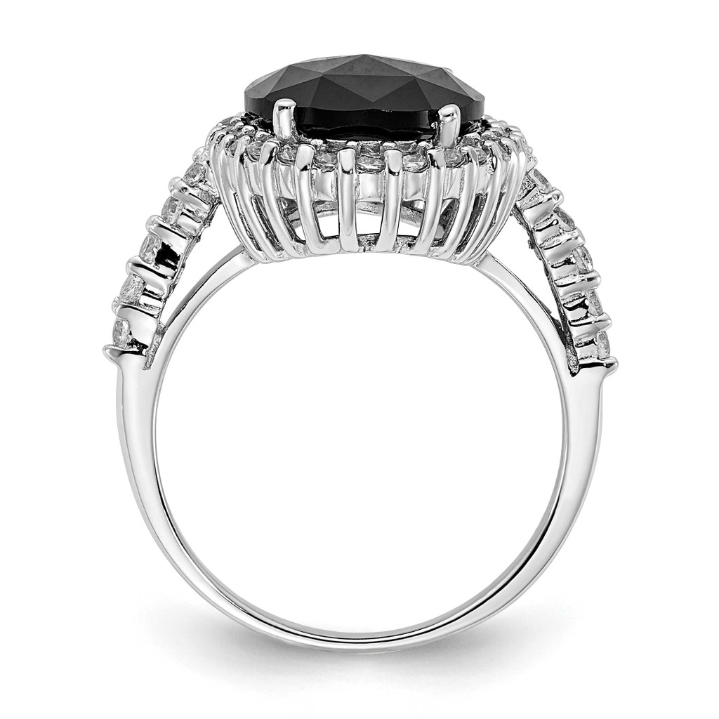 Cheryl M CZ Diamond Fancy Black CZ Diamond Center Halo Ring Sterling Silver Rhodium-plated QCM1493-5