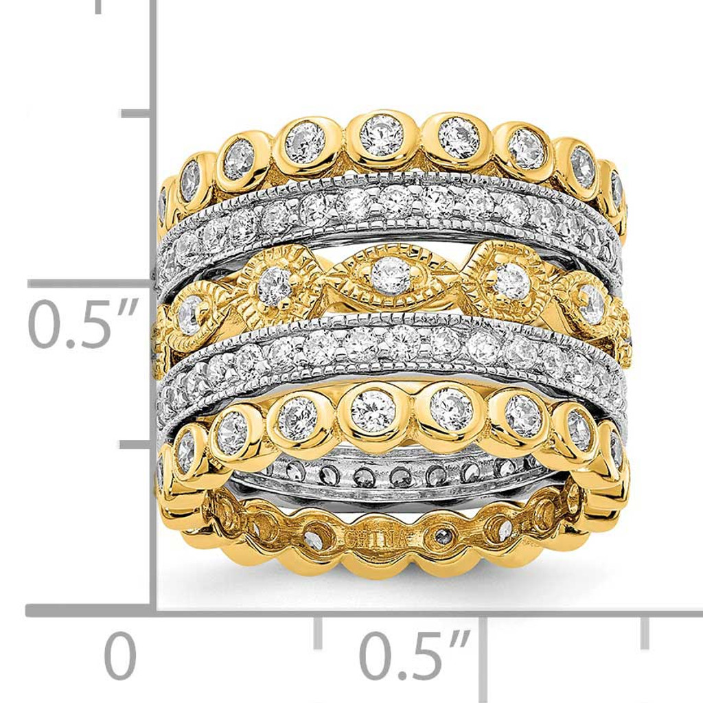 Cheryl M 2 3 Gold-Plated CZ Diamond 5 Piece Ring Set Sterling Silver Rhodium-plated QCM1495-5