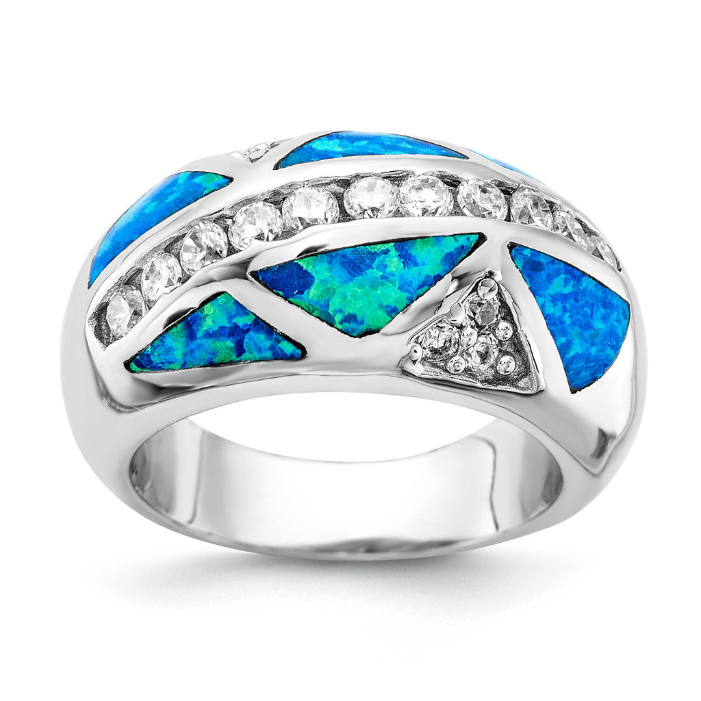 Sterling Silver CZ & Lab Created Opal Ring, MPN: JRS2224-7, UPC: