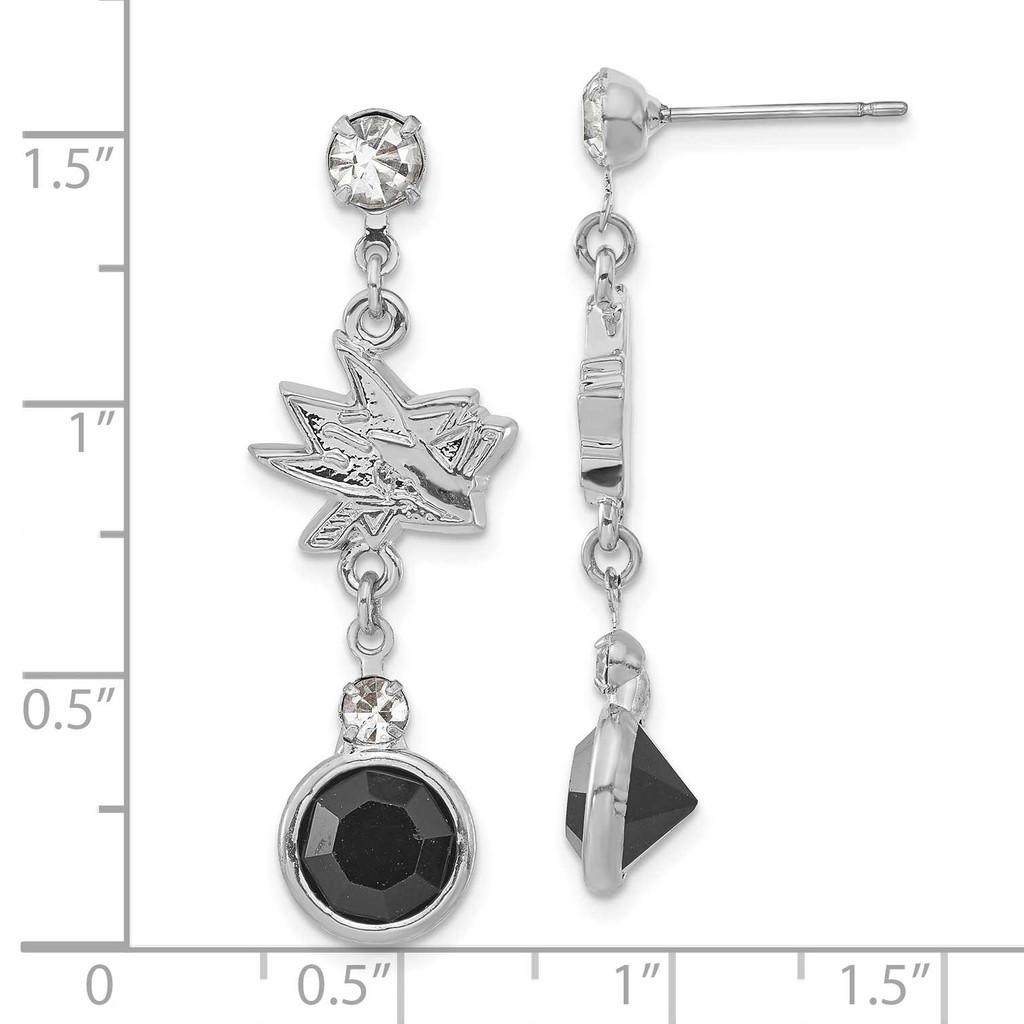NHL San Jose Sharks Silver-tone Black & Clear Crystal Post Dangle Earrings SHA065ER-CR