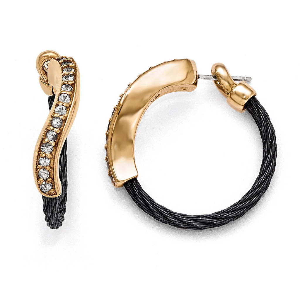 Edward Mirell Black Titanium & Bronze Cable White Sapphire Earrings EME106