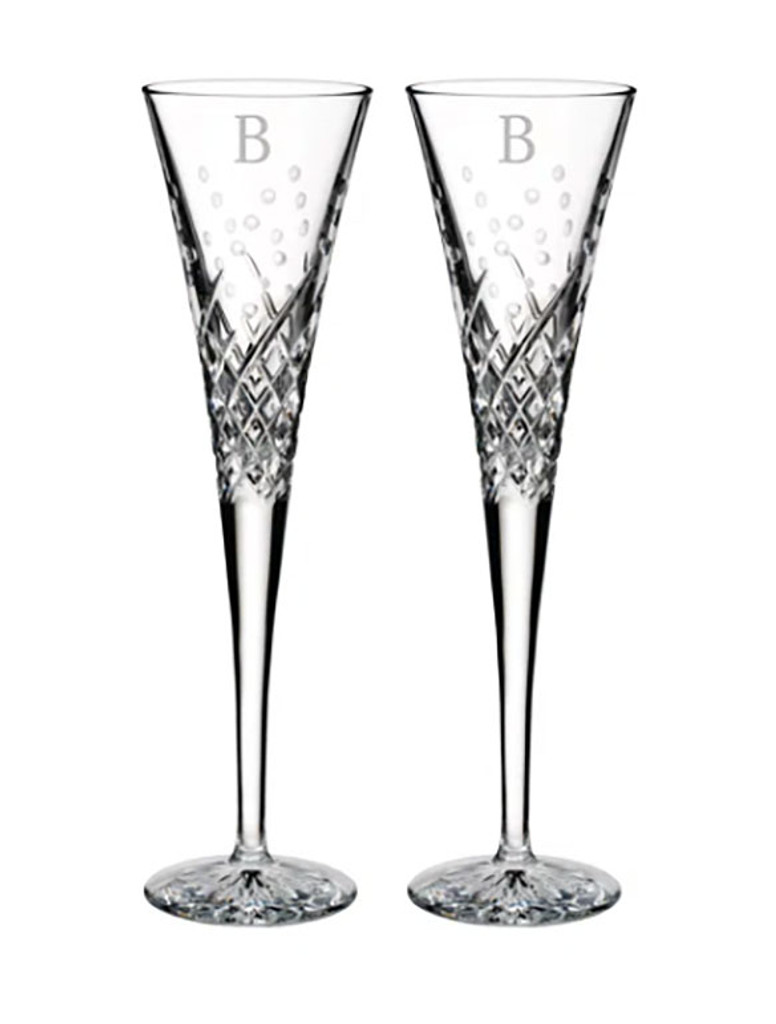 Waterford Wish Toasting Flute Happy Celebration Pair "D" Script, MPN: 40010870, UPC: 701587233200