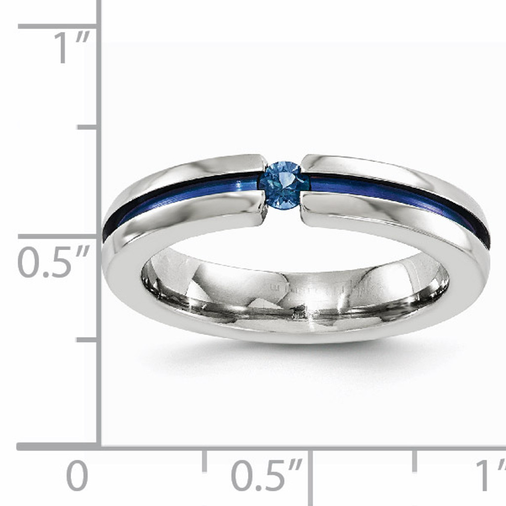 Edward Mirell Titanium Sapphire&Blue Anodized Grooved 4mm Band EMR157 with Ruler for Sizing on it