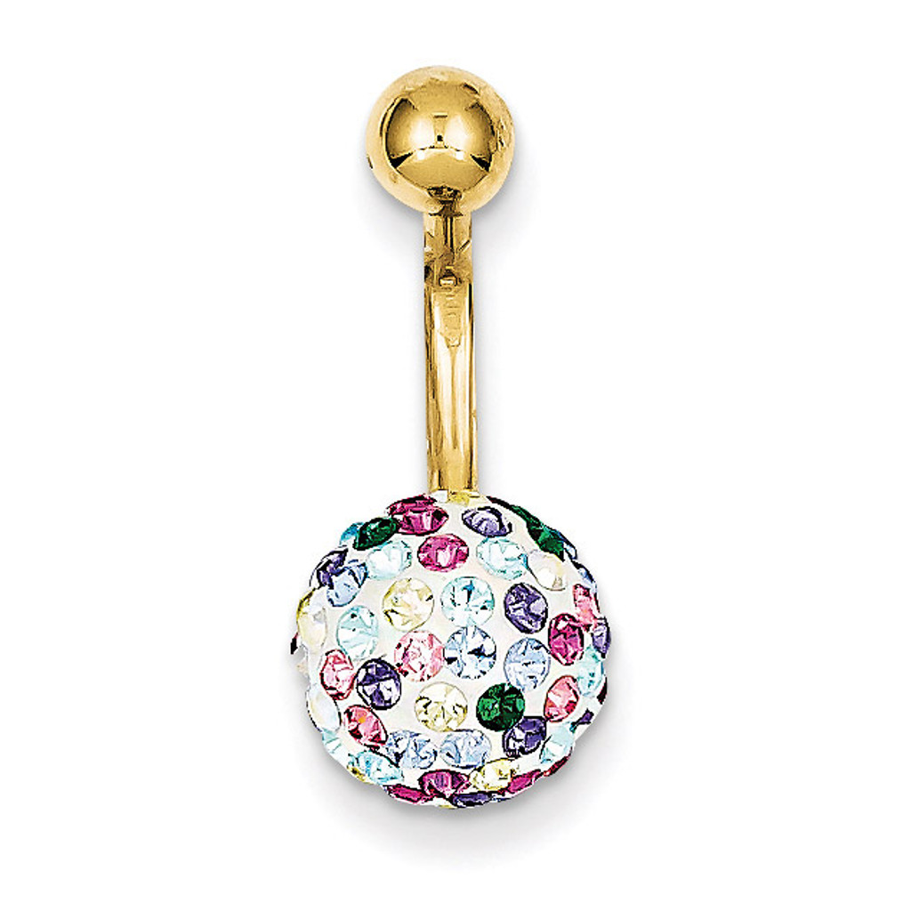 Multi-Color Crystal Ball Belly Dangle 10k Gold 10BD121