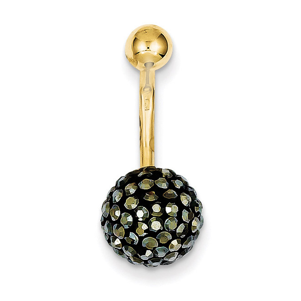 Hematite Crystal Ball Belly Dangle 10k Gold 10BD124