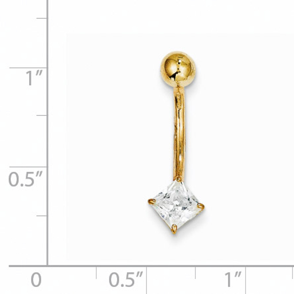 5Mm Square Synthetic Diamond Belly Dangle 10k Gold 10BD127