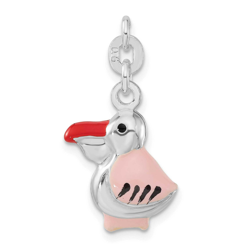 Sterling Silver 3-D Polished Pink Red & Black Enameled Pelican Charm, MPN: QC6245, UPC: