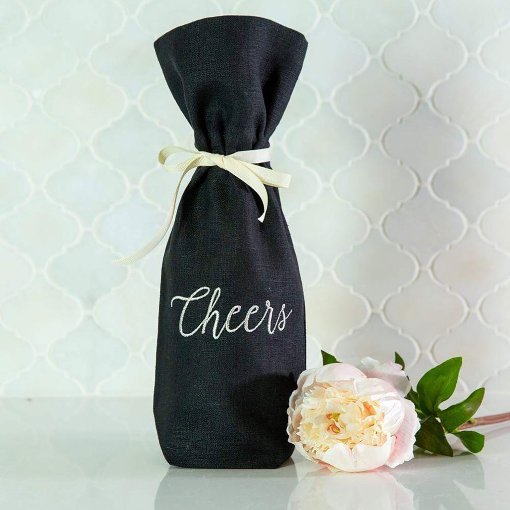 Crown Linen Designs Cheers Linen Wine Bag Platinum Black, MPN: W590, UPC: 819395020070, Size: