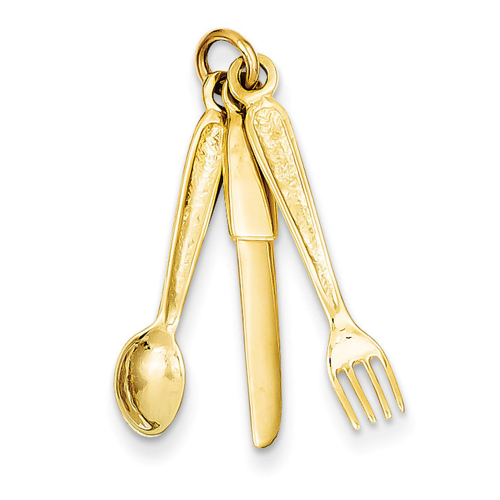 Knife, Fork & Spoon Charm 14k Gold A4183