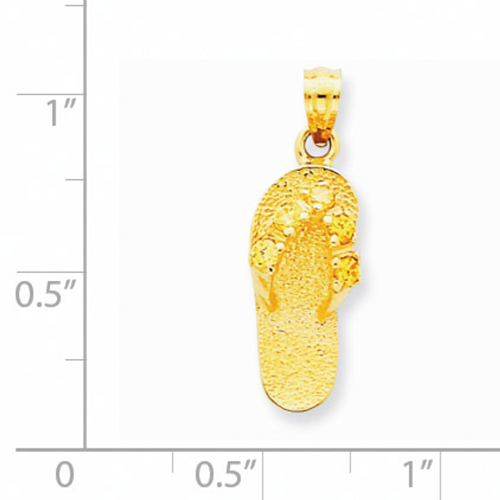 November Synthetic Diamond Birthstone Flip Flop Pendant 14k Gold D3431