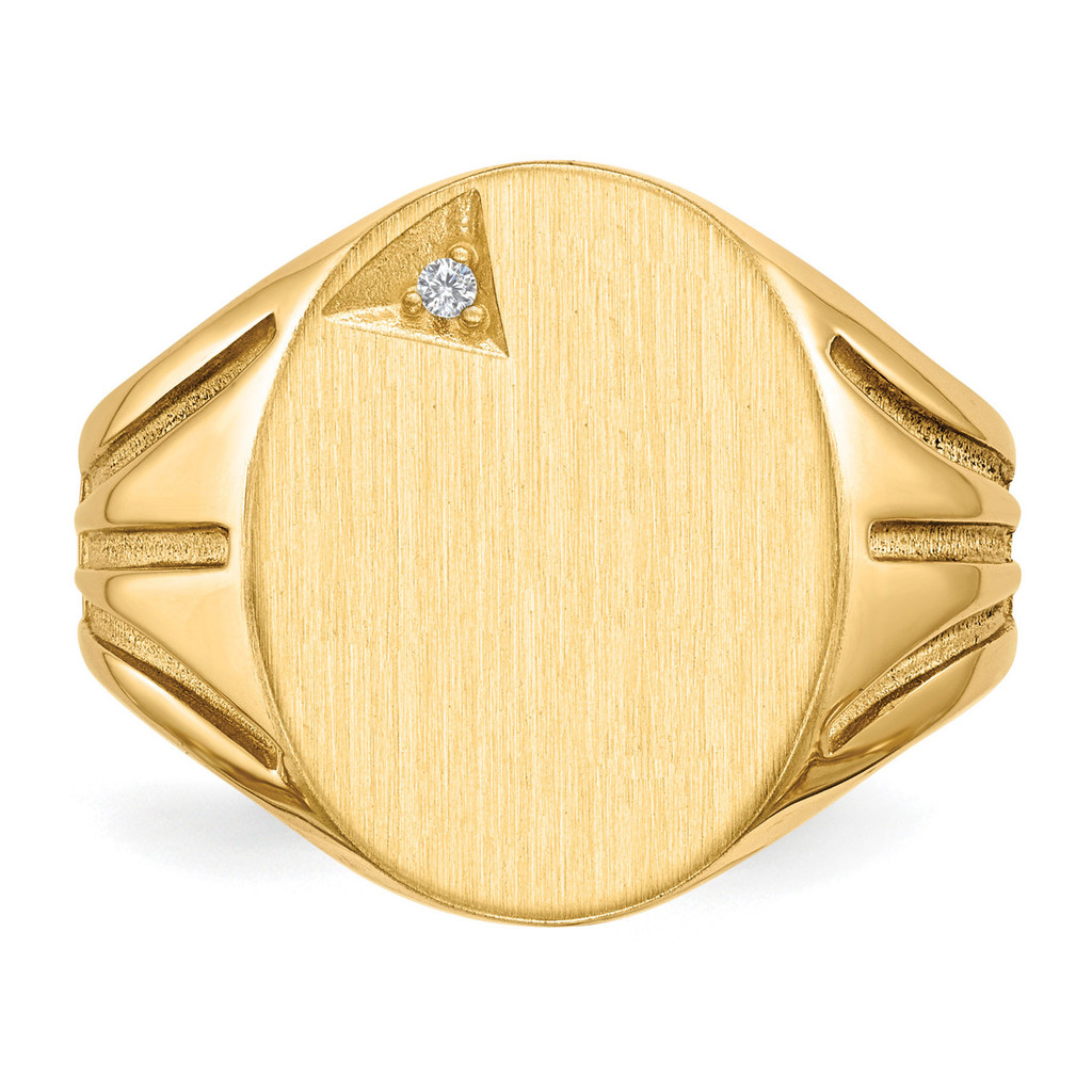 Grooved Band Hollow Back 17x13.4 Diamond Signet Ring 14k Gold RS177AA