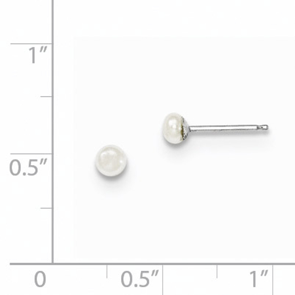 3-4mm White Button Cultured Pearl Stud Earrings 14k White Gold XW30BW