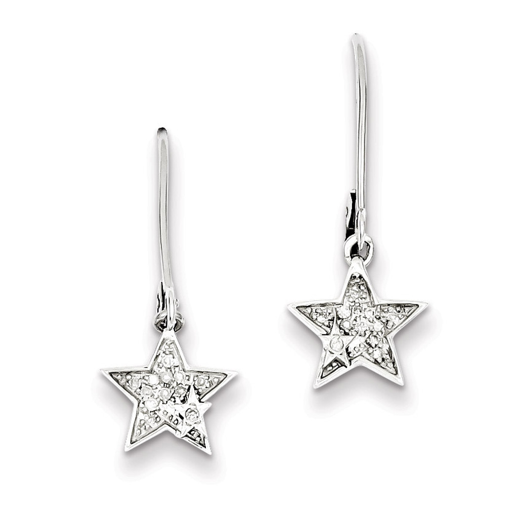Star Leverback Earrings Sterling Silver Rhodium-plated Diamond MPN: QE10417