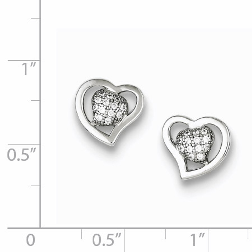 Heart Post Earrings Sterling Silver Diamond QE9126