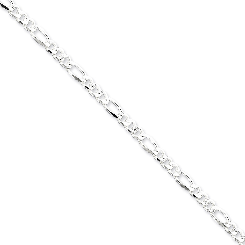18 Inch 4.75mm Pave Flat Figaro Chain Sterling Silver QFF120-18 UPC: 886774410869