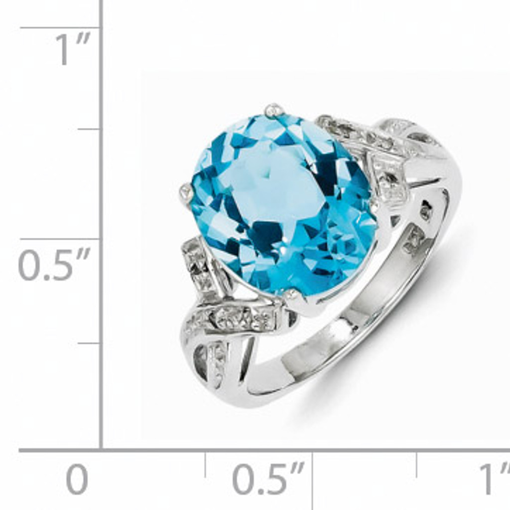 Light Swiss Blue Topaz Diamond Ring Sterling Silver Rhodium QDX548