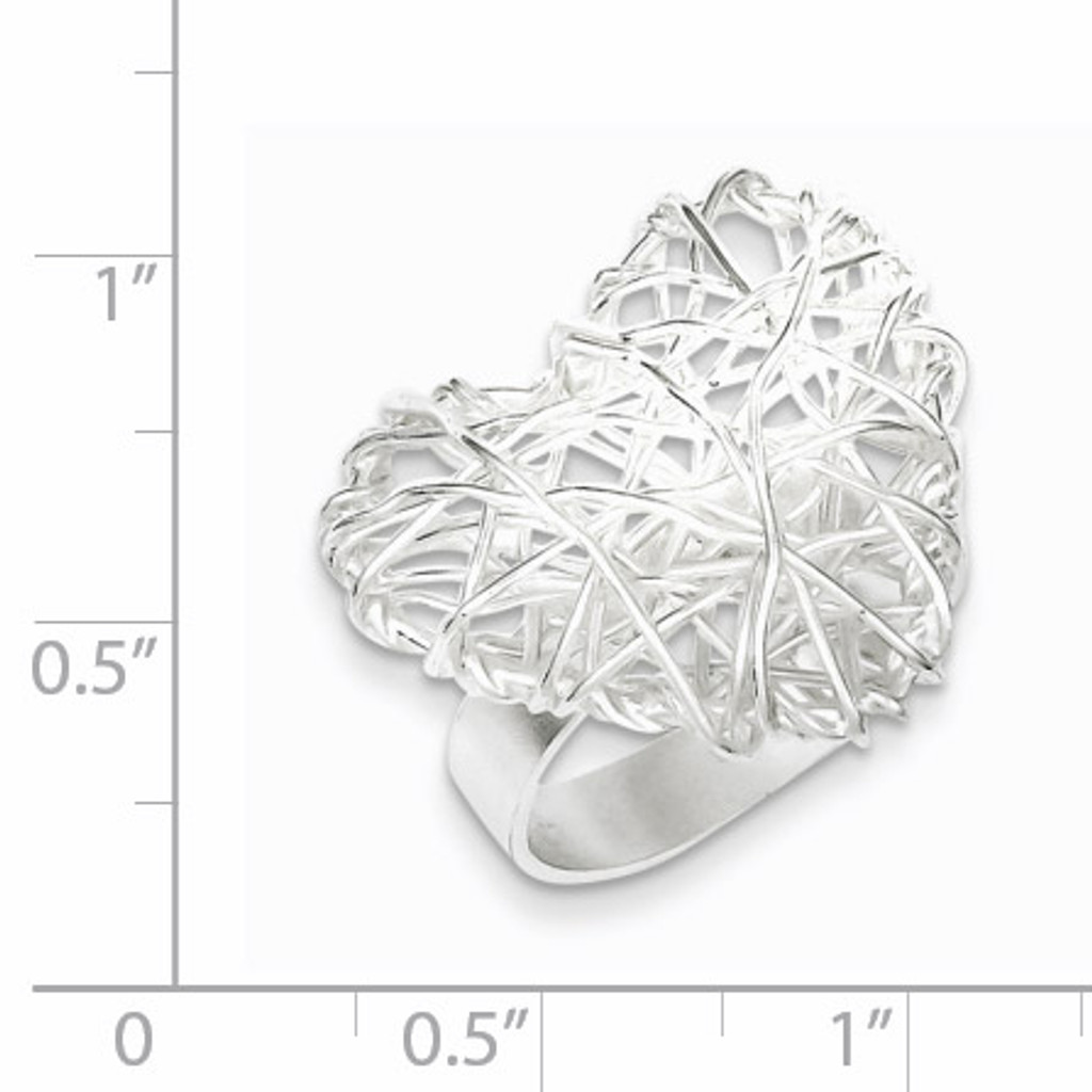 Puffed Heart Filigree Ring Sterling Silver Polished QR2654