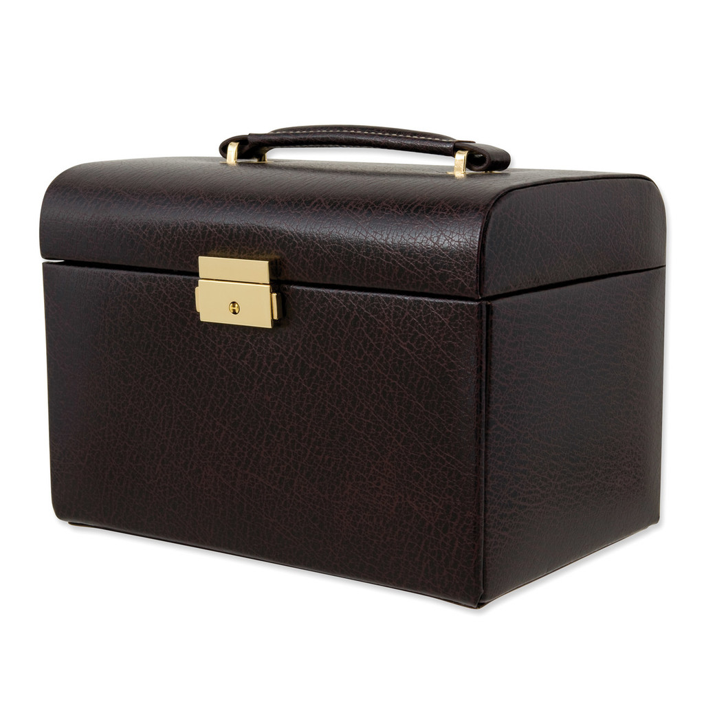 Brown Bonded Leather Jewelry Case with Travel Tray GL7102